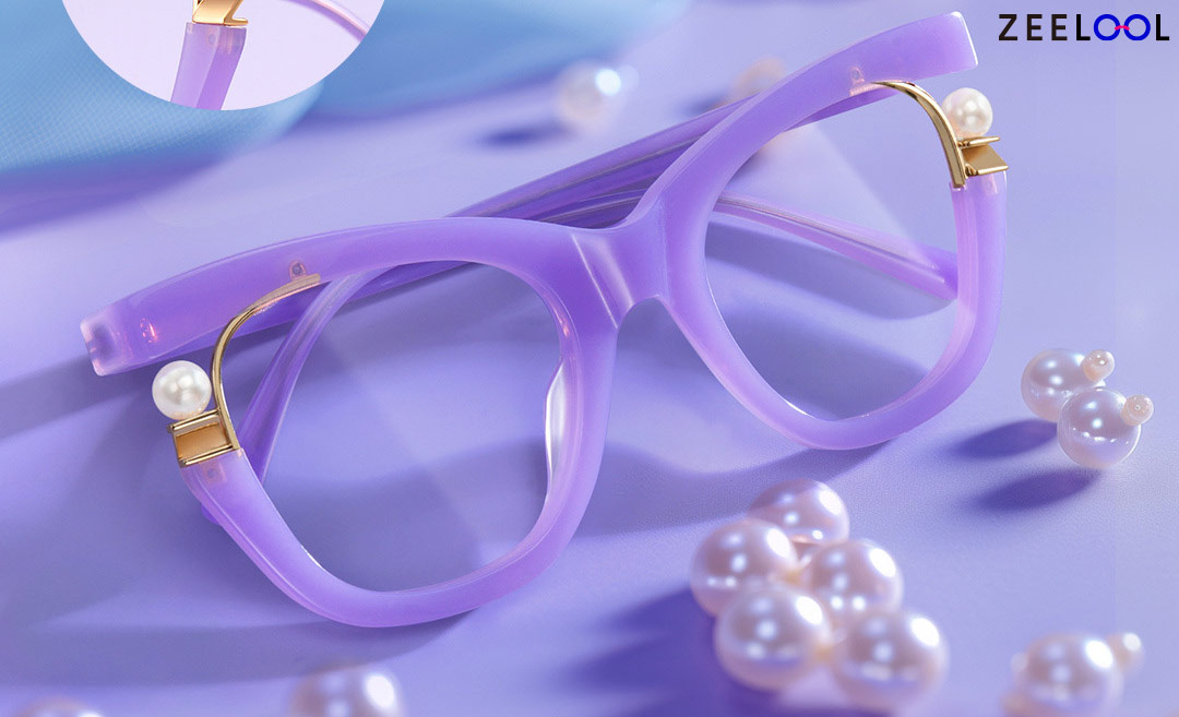 purple frames with pearls