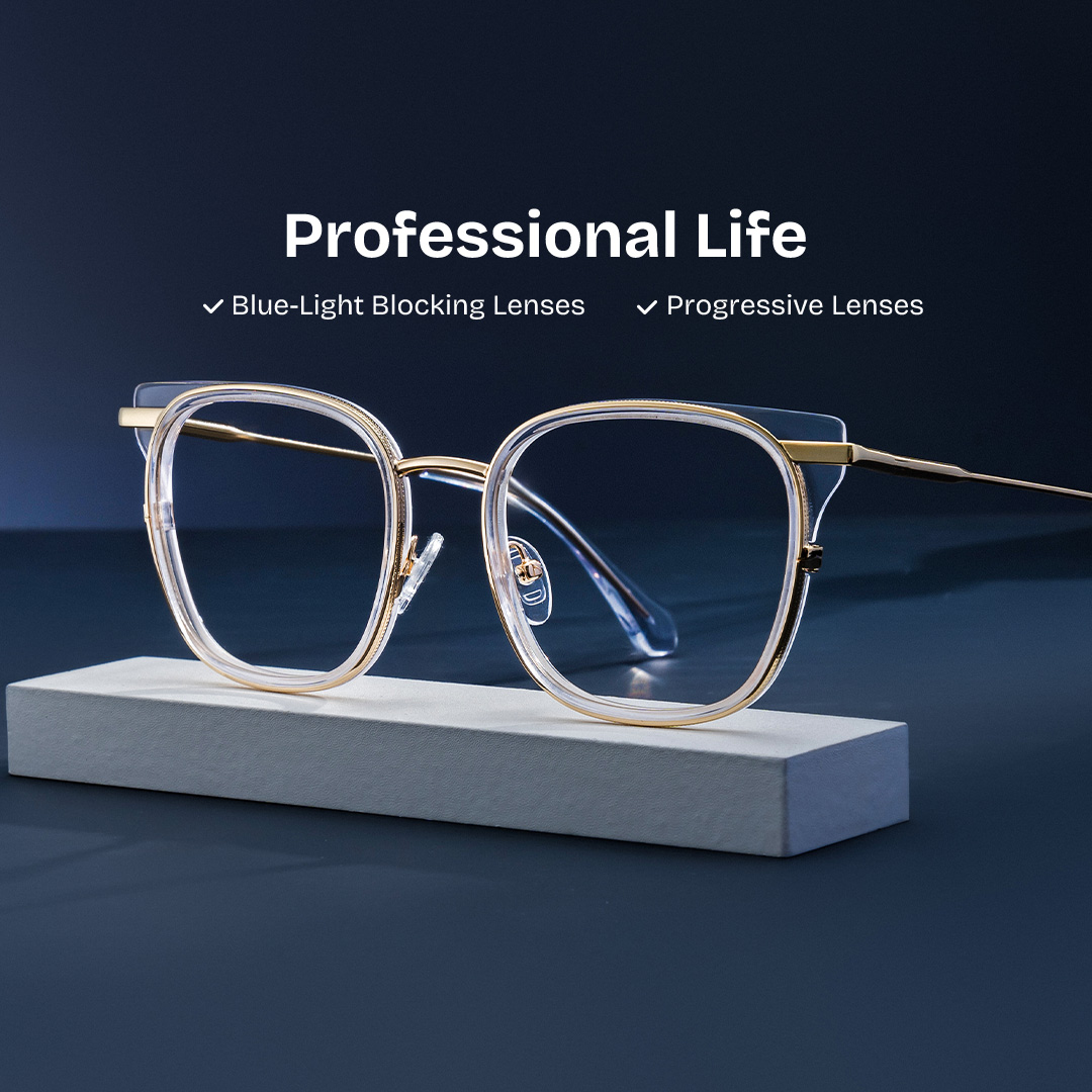 ZEELOOL Cameron Square Crystal Gold Glasses