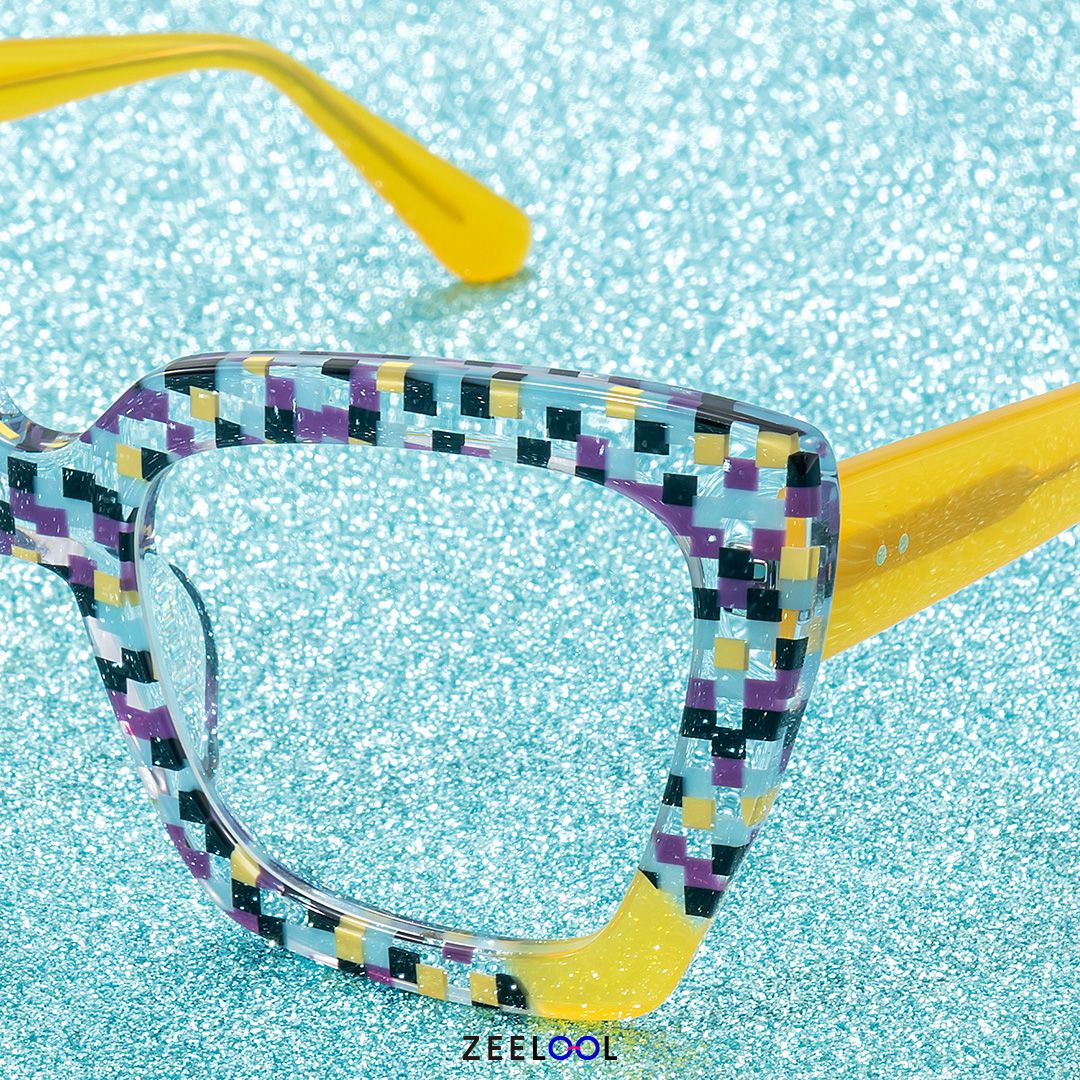 Females Square Vivian Multicolor Checkered Glasses0