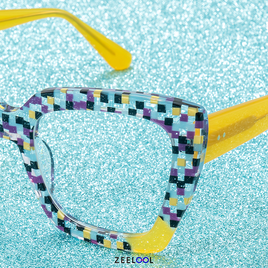 Females Square Vivian Multicolor Checkered Glasses0