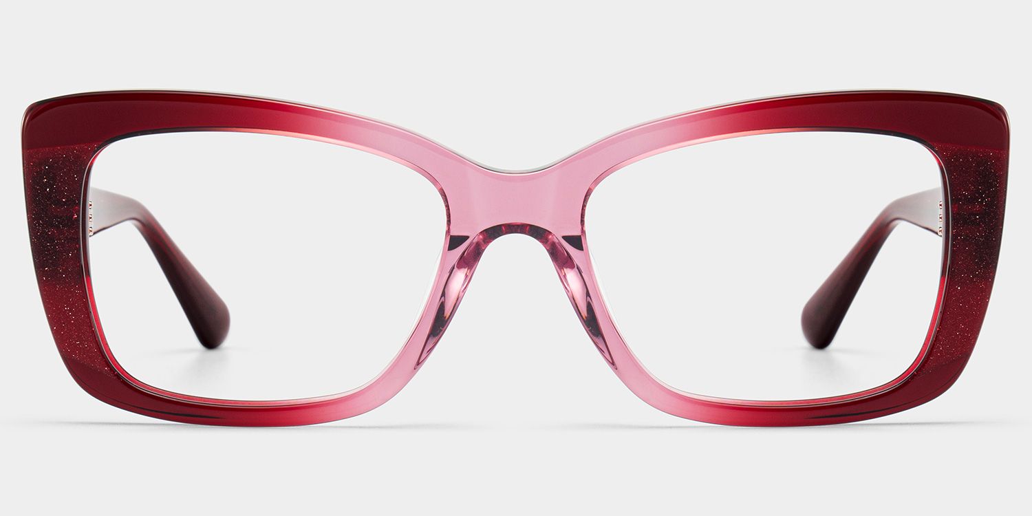 Leona Rectangle Red Gradient Glitter Glasses Frames | ZEELOOL0