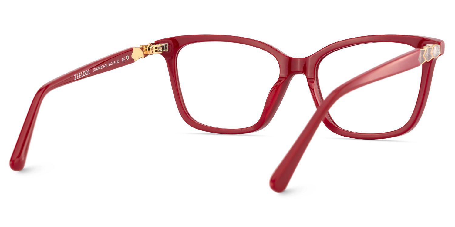 Theo Acetate Red Frame Glasses with Square Shape | ZEELOOL Canada5