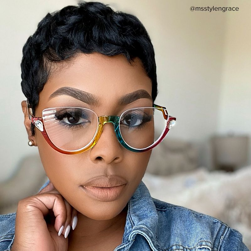 Felicia Cat-eye Clear Multicolor Half Frame Glasses4