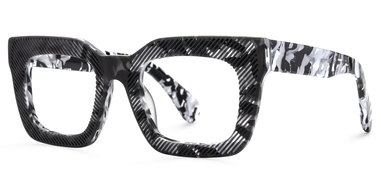 Thick Square Eyeglasses With Black Marble Color | Zeelool2