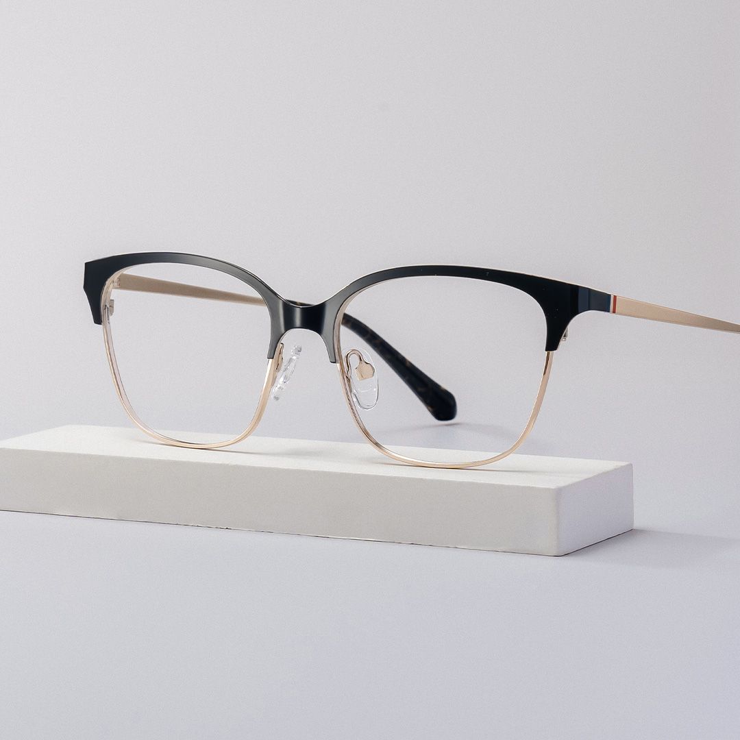 Vera Black Gold Frame Glasses with Browline Frame Online | ZEELOOL0