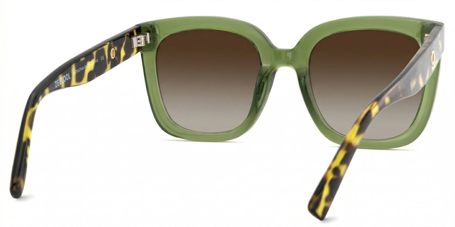Ebony Green Tortoise Square Polarized Sunglasses for Driving | ZEELOOL CA4