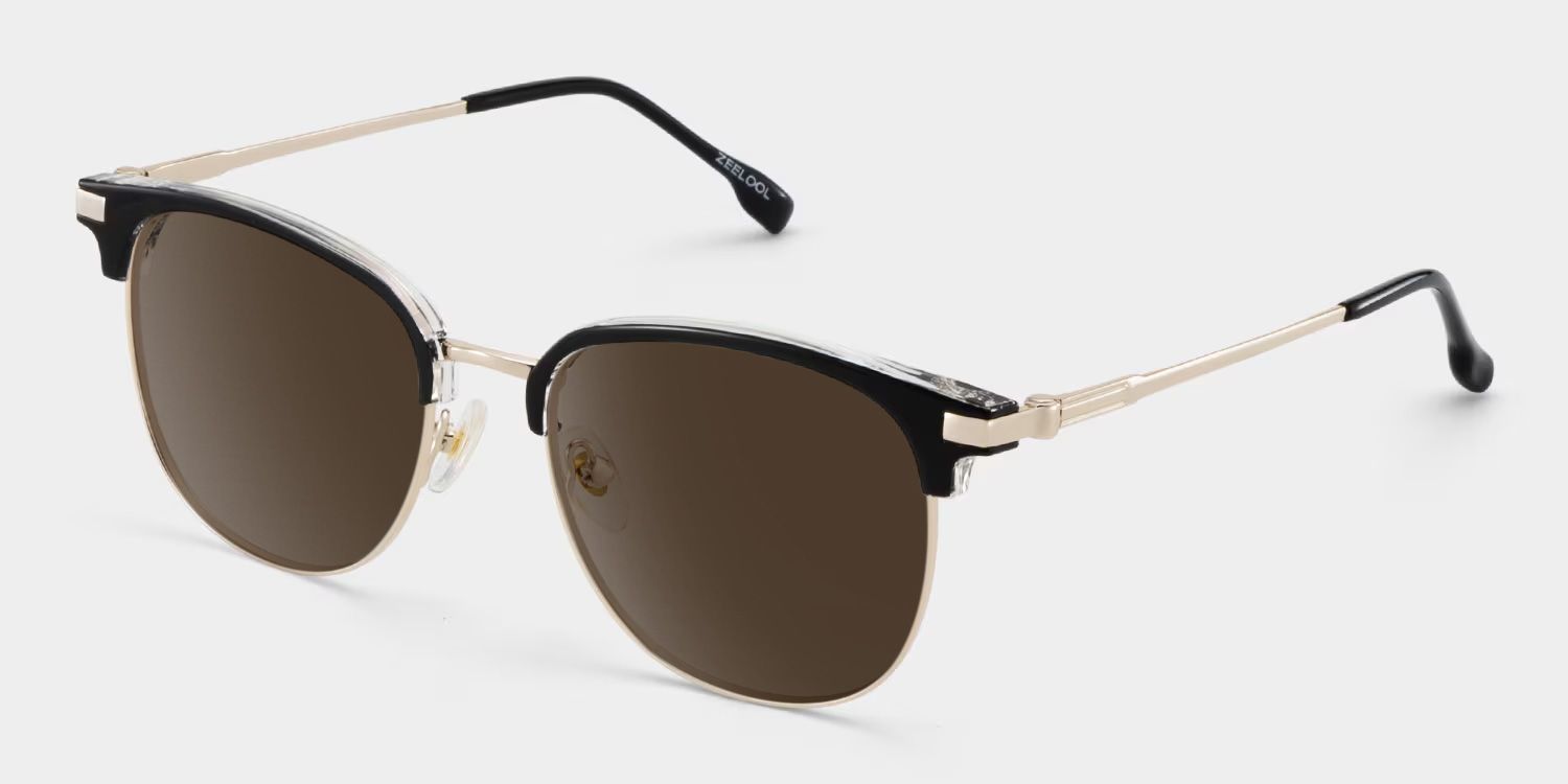 Oversized Browline Glasses With Black and Matte Gold Color2