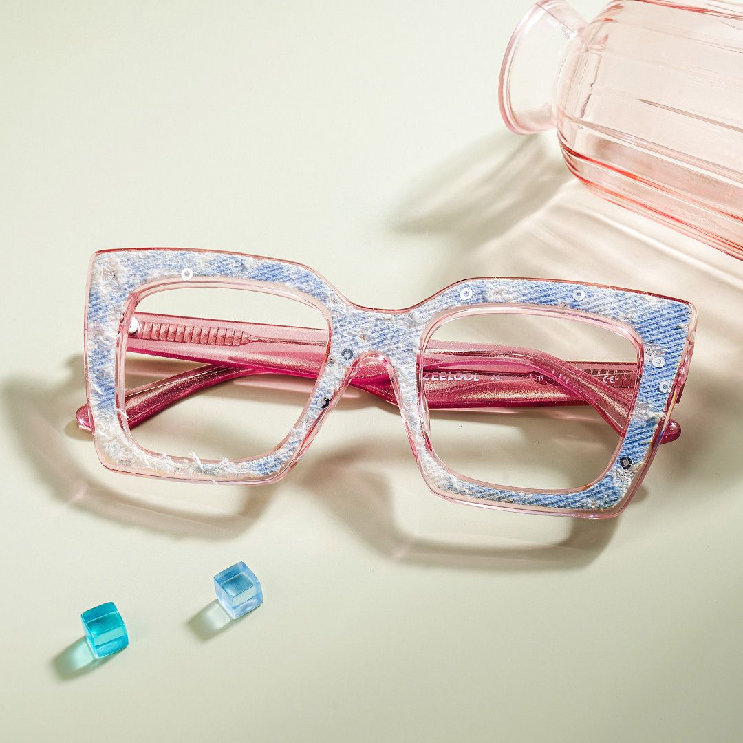 Full Pink Glasses With light Blue Denim0