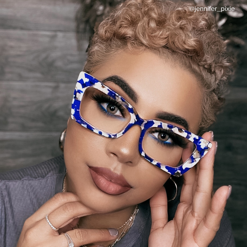Newell Rectangle Blue-Floral Frame Glasses | ZEELOOL Canada7