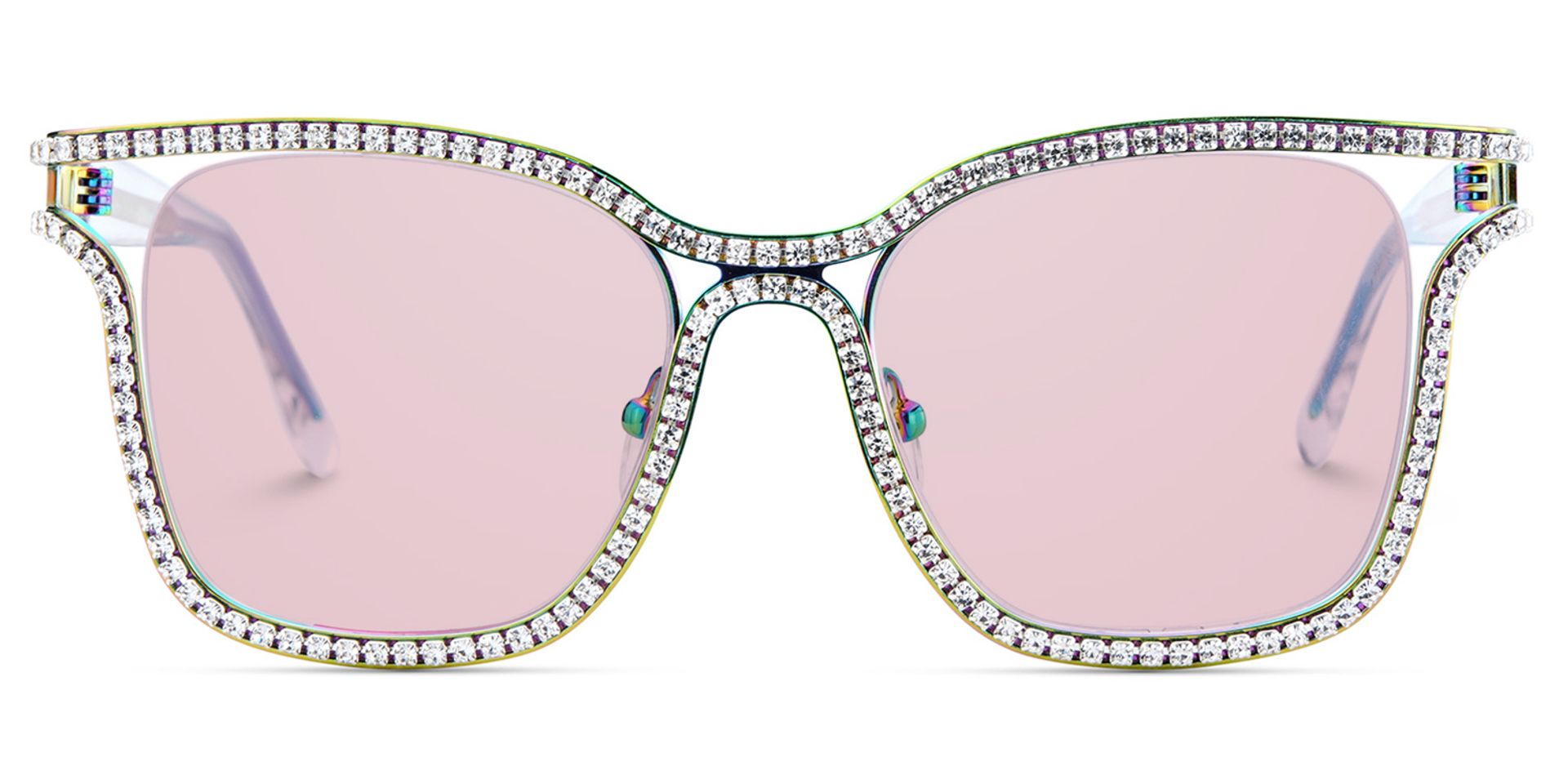 Half Rim Square Glasses With Decorated Shiny Diamonds0