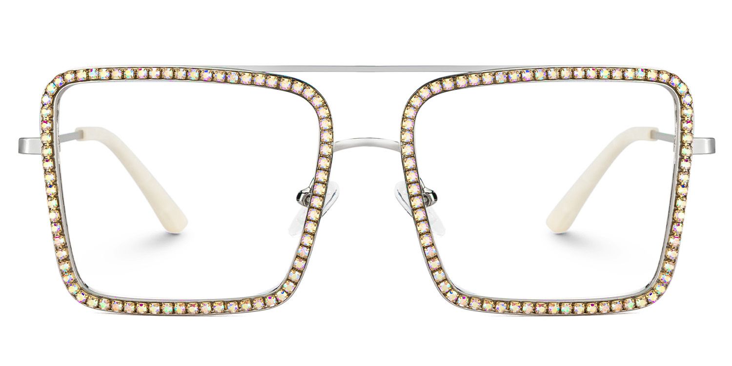 Diva Glasses, Silver Eyeglasses with Rainbow Diamond1