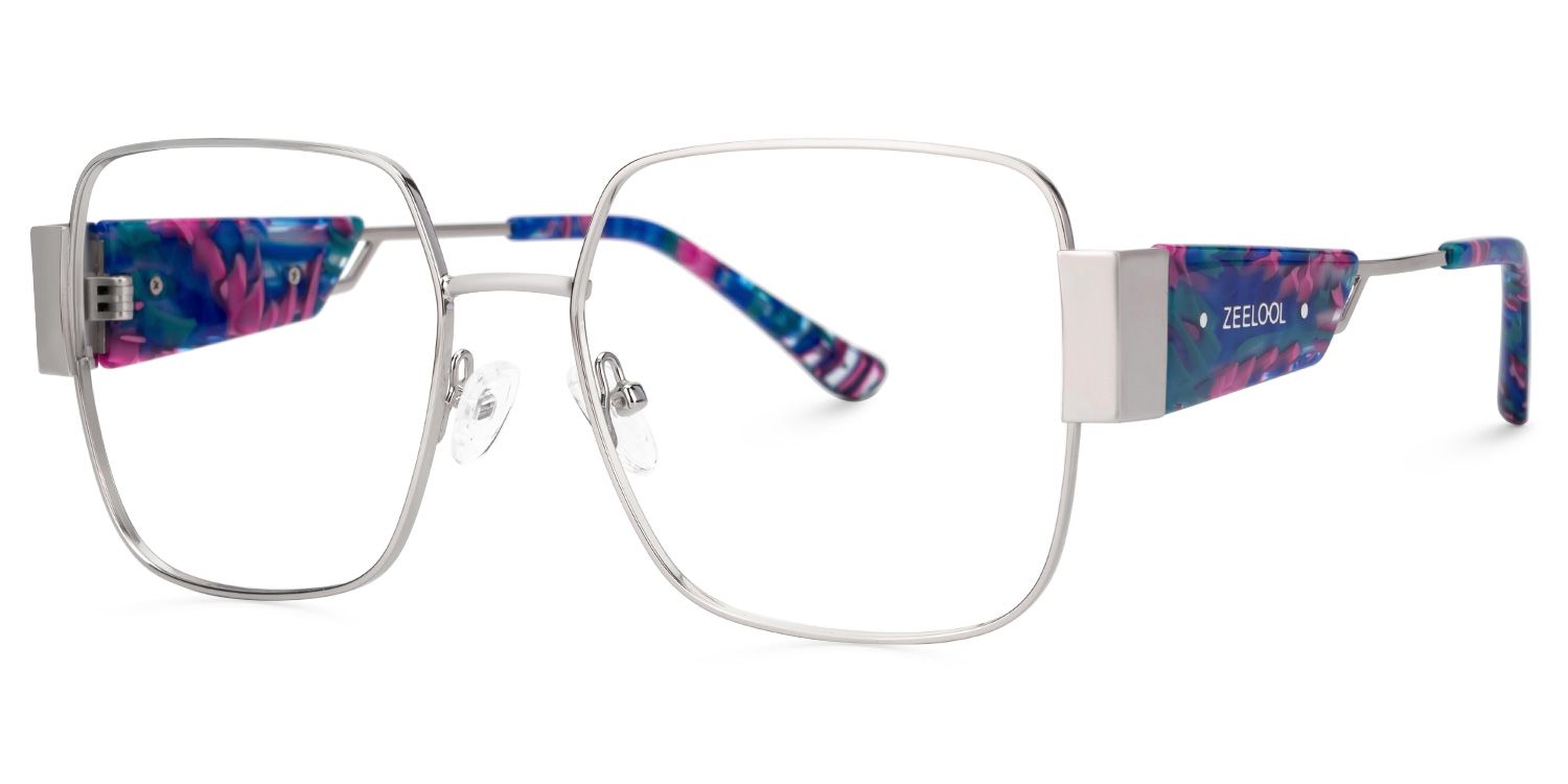Porsha Designer Eyeglasses in Square Silver Frame1