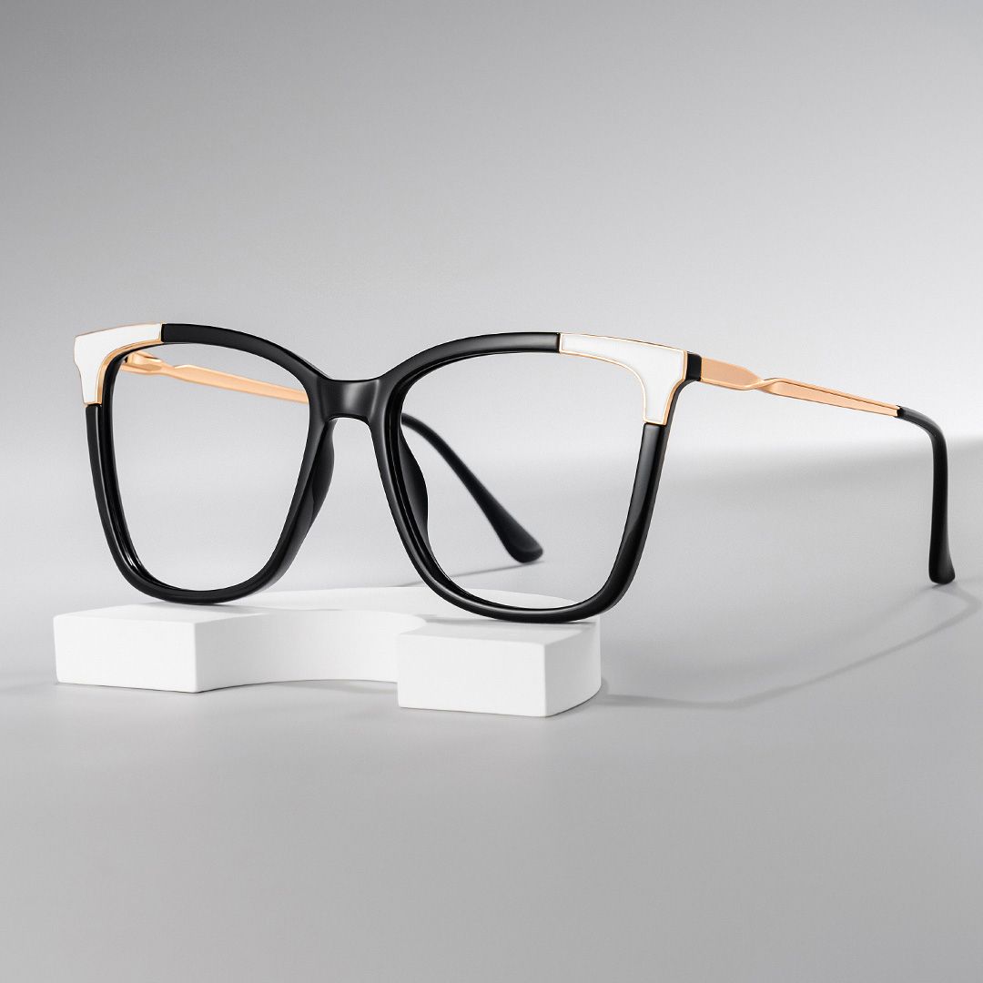 Black Square Frame Glasses With White Corner Frame Design0