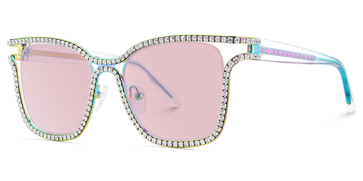Half Rim Square Glasses With Decorated Shiny Diamonds2