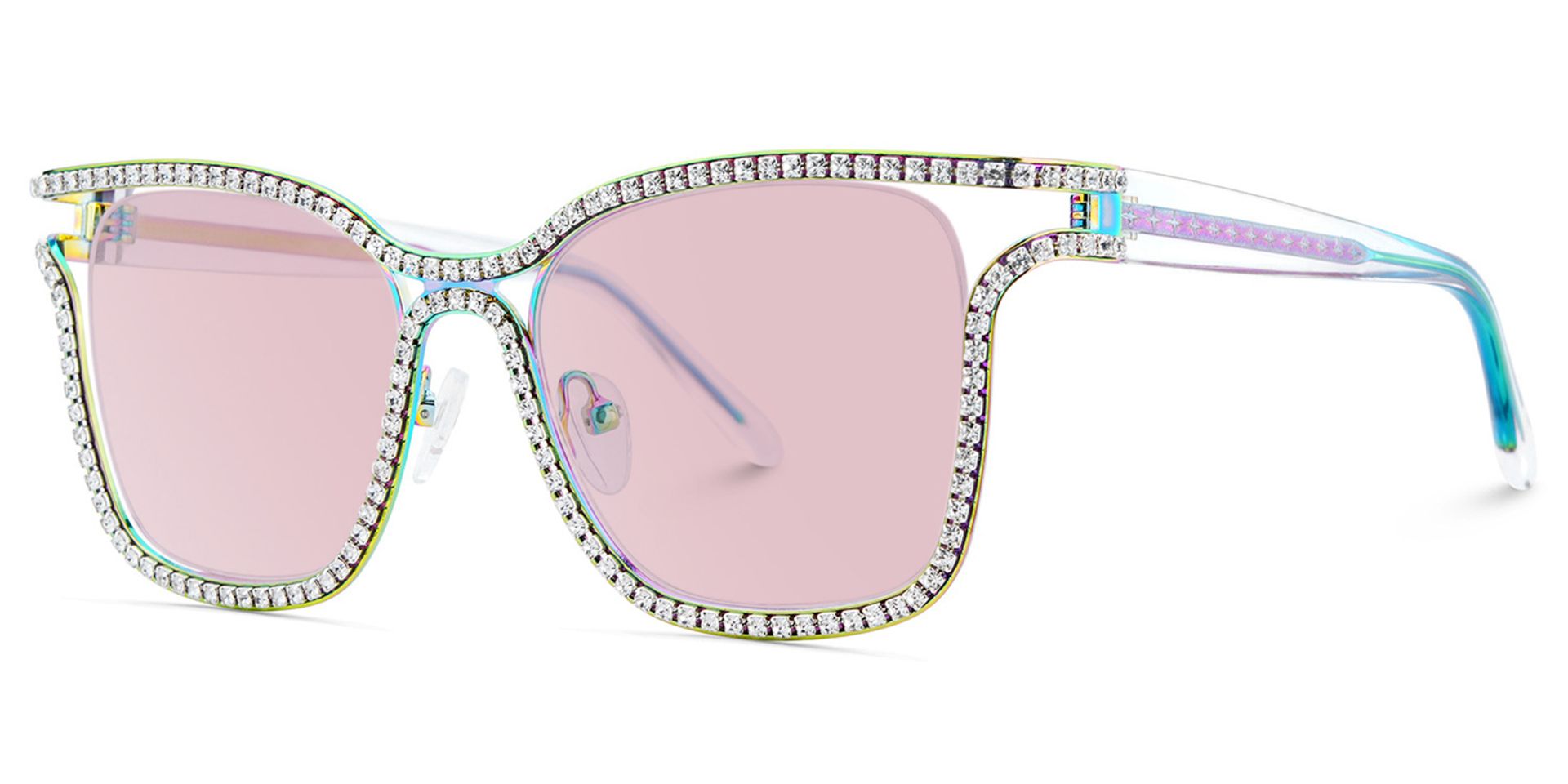 Half Rim Square Glasses With Decorated Shiny Diamonds2