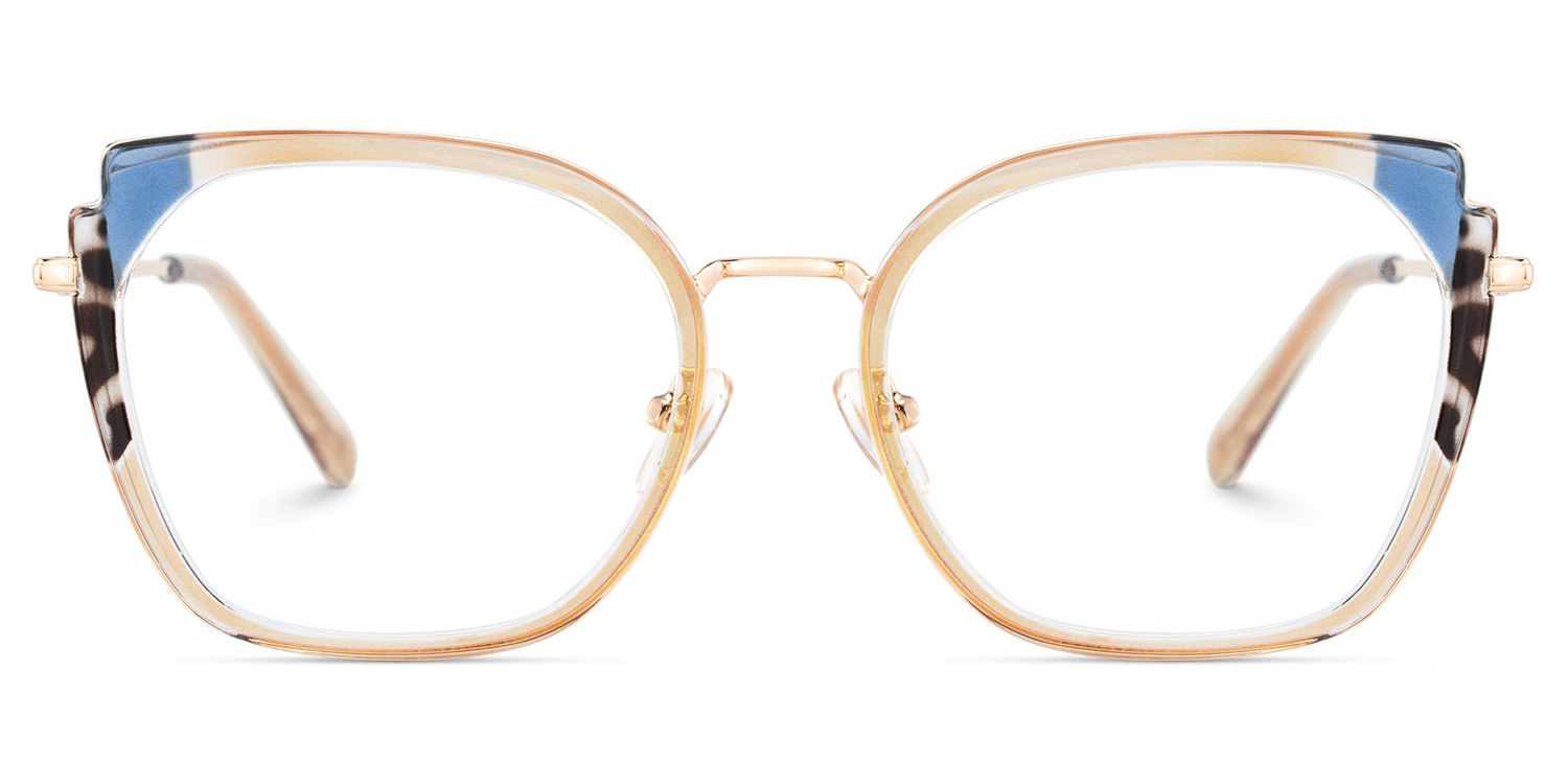 Champagne Metal Frame Glasses With Wide Size For Women1
