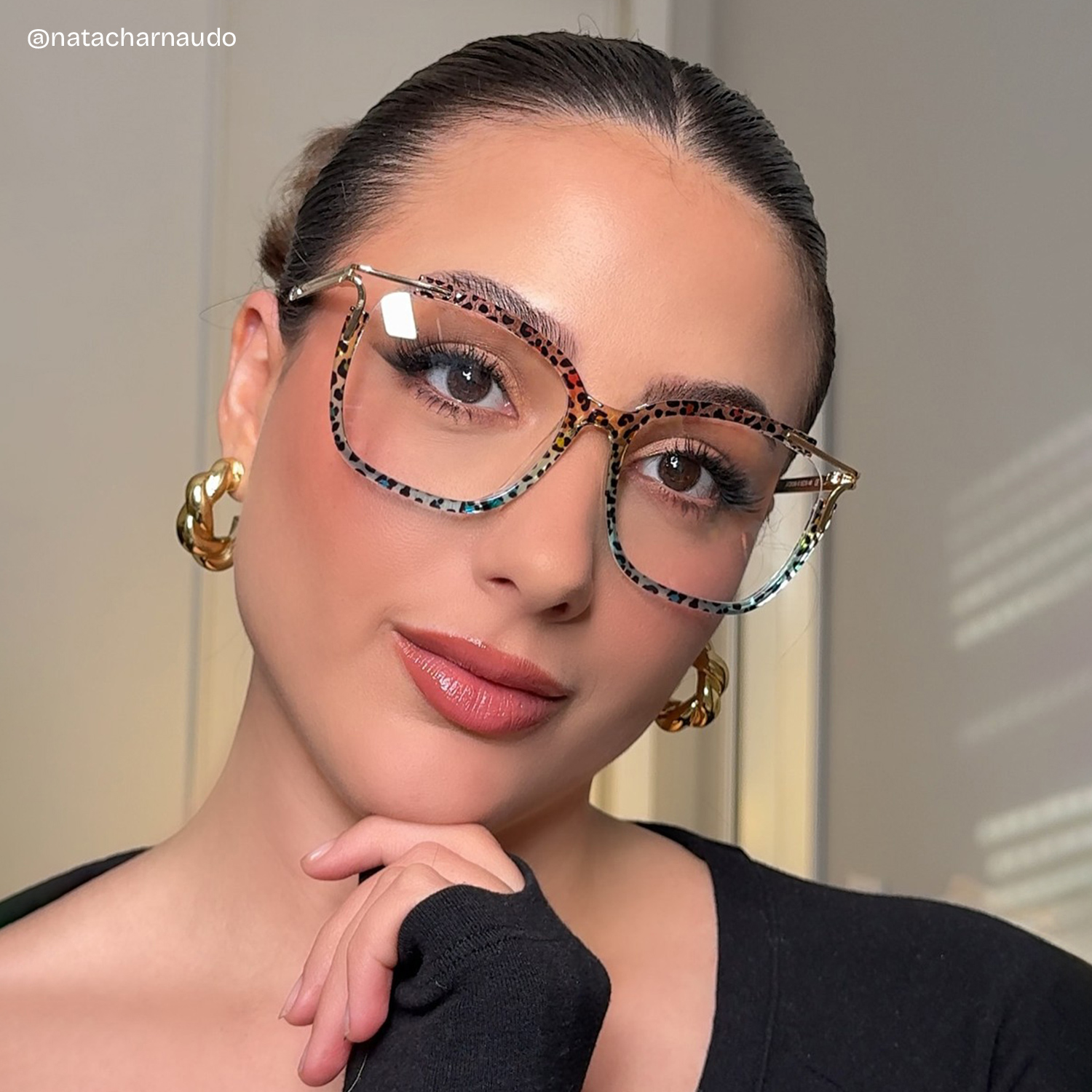 Sidibe Square Blue Leopard Glasses7