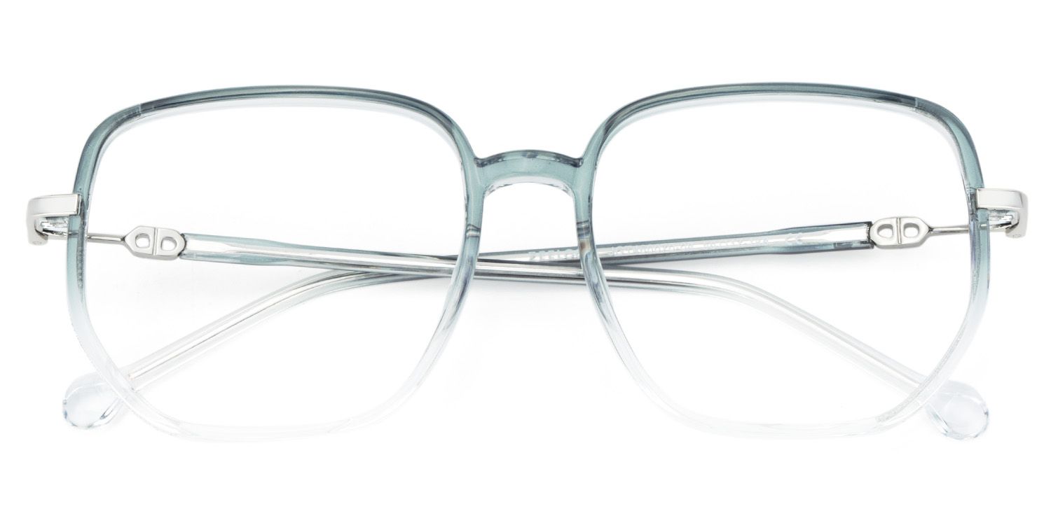 Joana Blue Green Eyeglass Frames in Geometric Wide Frame Design | ZEELOOL Canada2