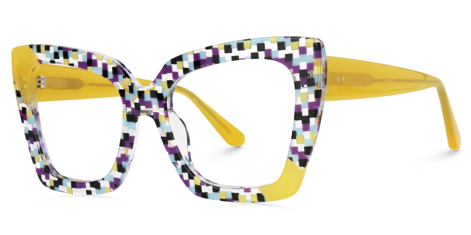 Vivian Square Multicolor Checkered Glasses2