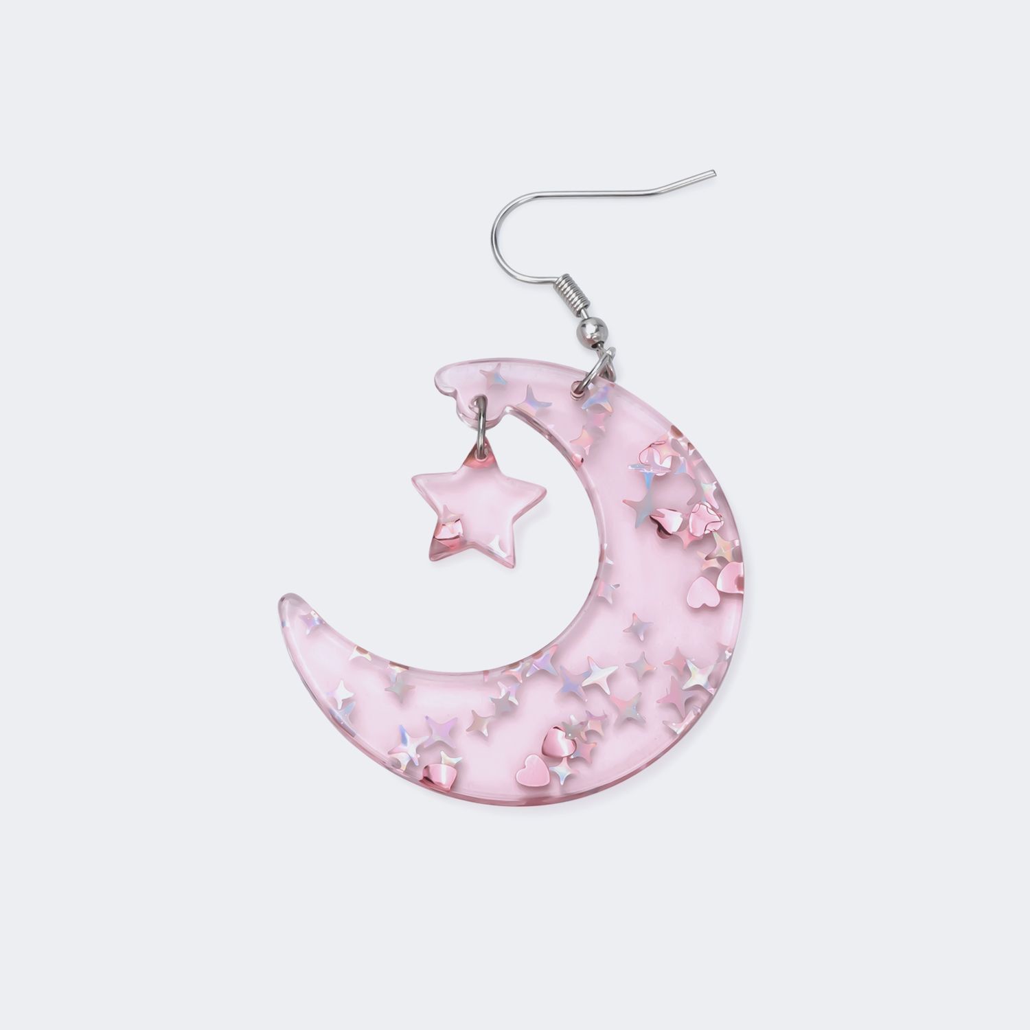 Pink Clear Moon Earrings with Sparkling Stars1