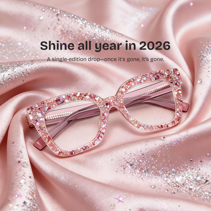 Renata Square Pink Glitter Glasses Frames for Women | ZEELOOL0