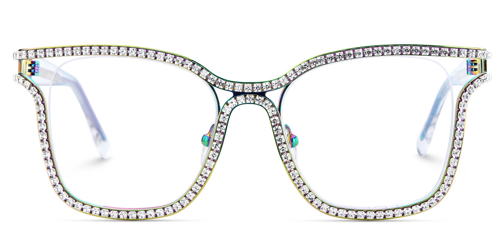 Half Rim Square Glasses With Decorated Shiny Diamonds2