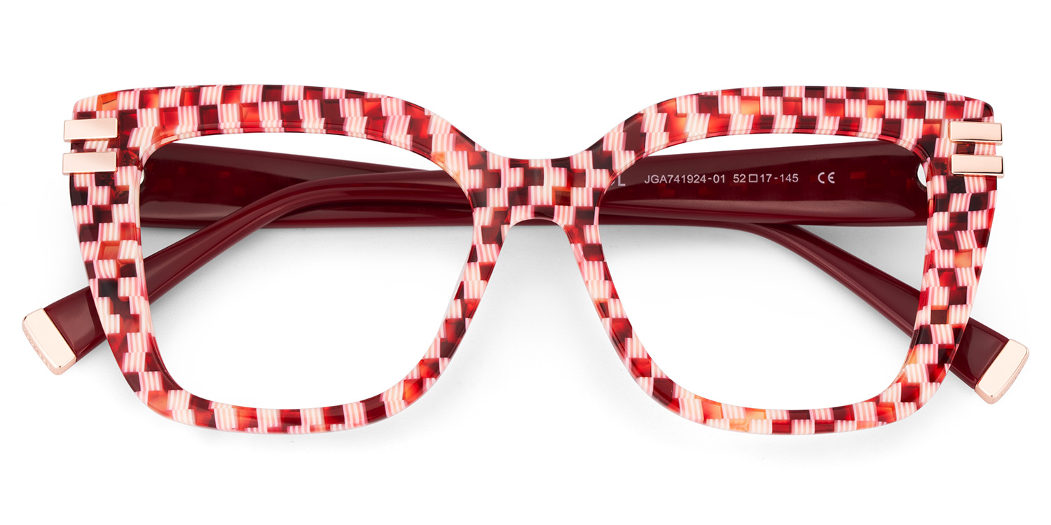 Red Plaid Glasses with Square Frames2