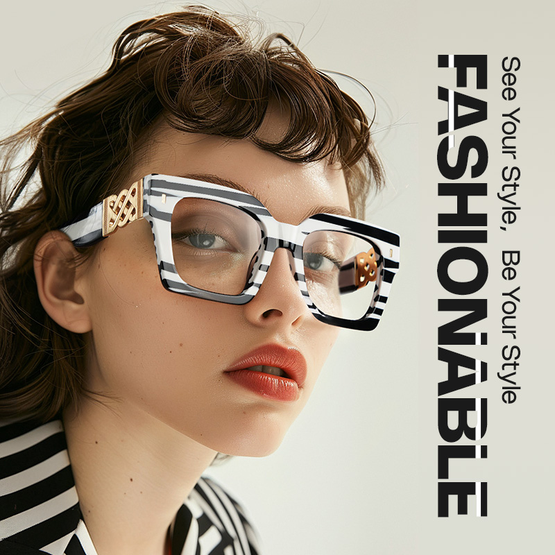 ZEELOOL Cummings Square Black-White Striped Glasses