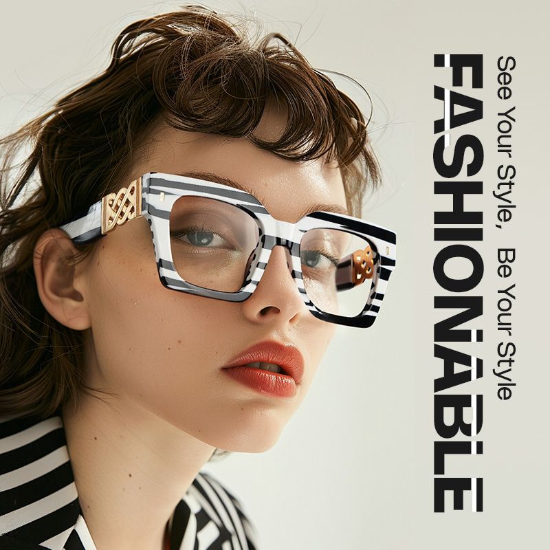 Cummings Black-White Square Glasses