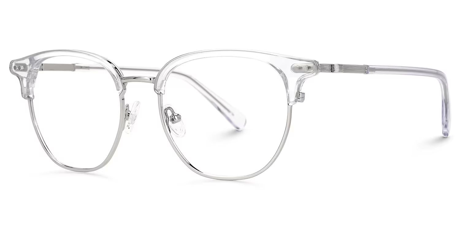 Clear Mixed-Materials Geometric Eyeglasses- Geno1