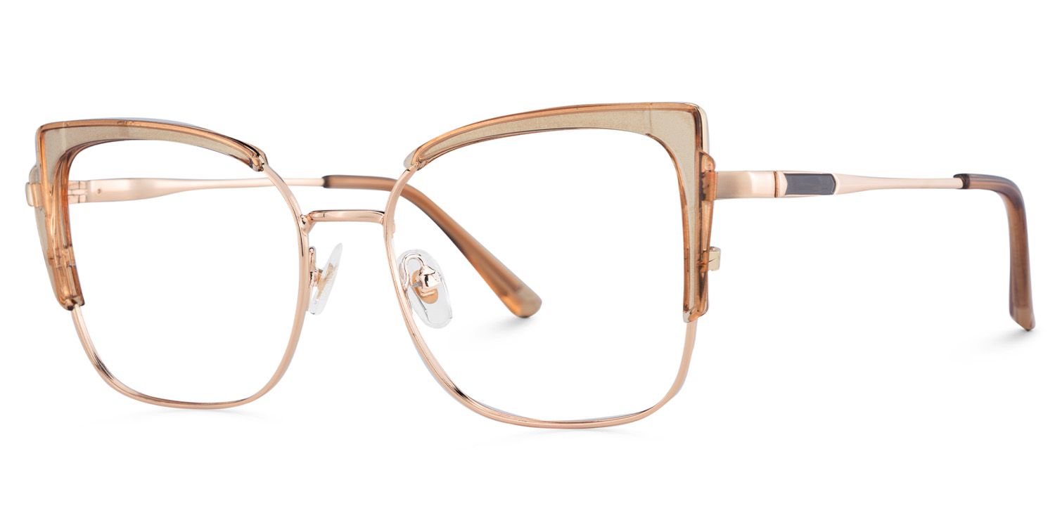 Beige Thin Frame Glasses With Metal Material3