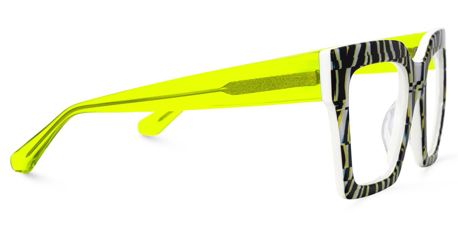 Morreen Square Prescription Glasses With Neon Green Arms | ZEELOOL Canada2