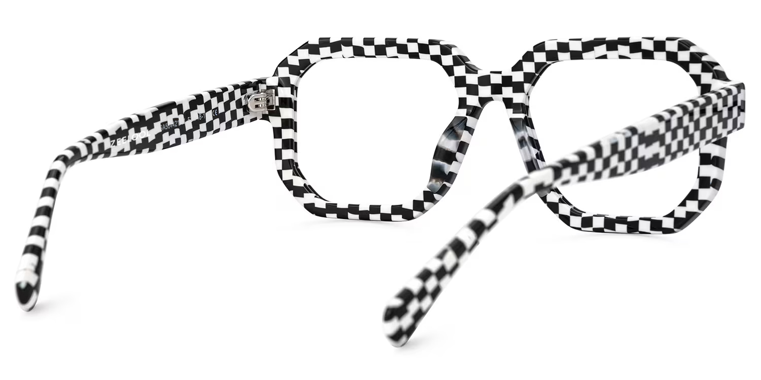 Joeann Geometric Black-White Checkered Glasses3