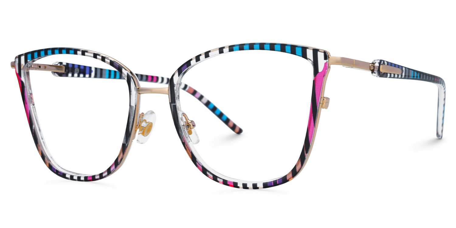 Cateye Blue Purple Stripe Glasses Nerd Frames - Marisa deals at Zeelool2