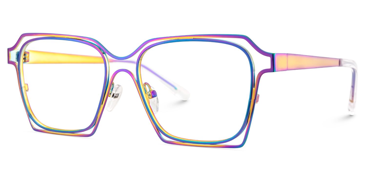 Foday Iridescent Frame Prescription Glasses with Geometric Shape3