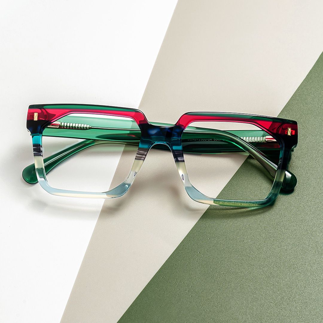 Big Rectangle Glasses With Transparent Green Temples0