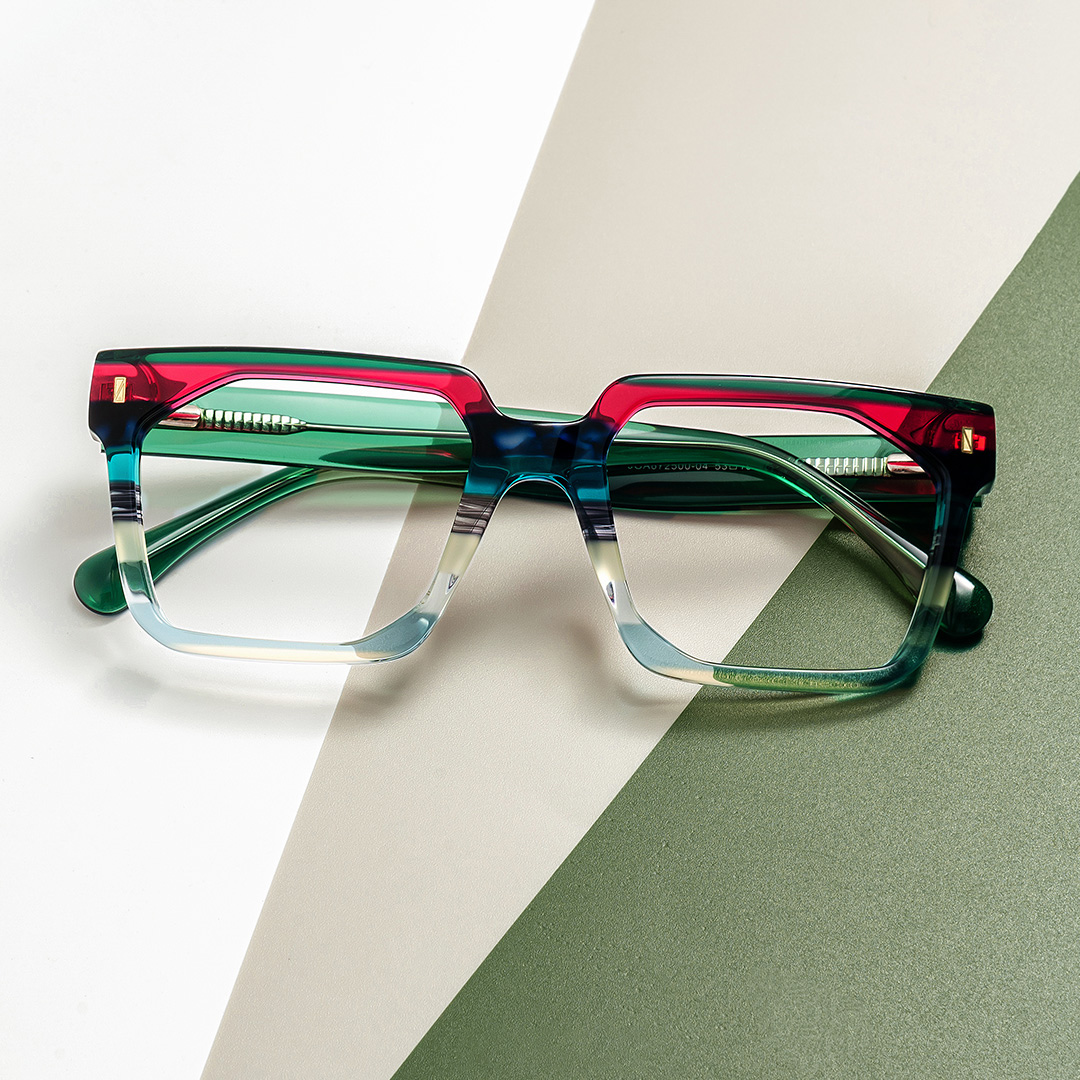 Big Rectangle Glasses With Transparent Green Temples0