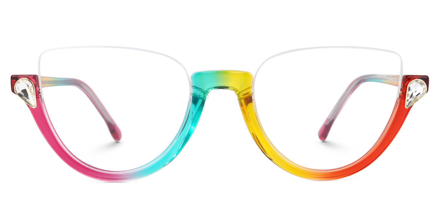 Felicia Cat-eye Crystal Multicolor Half Frame Glasses0
