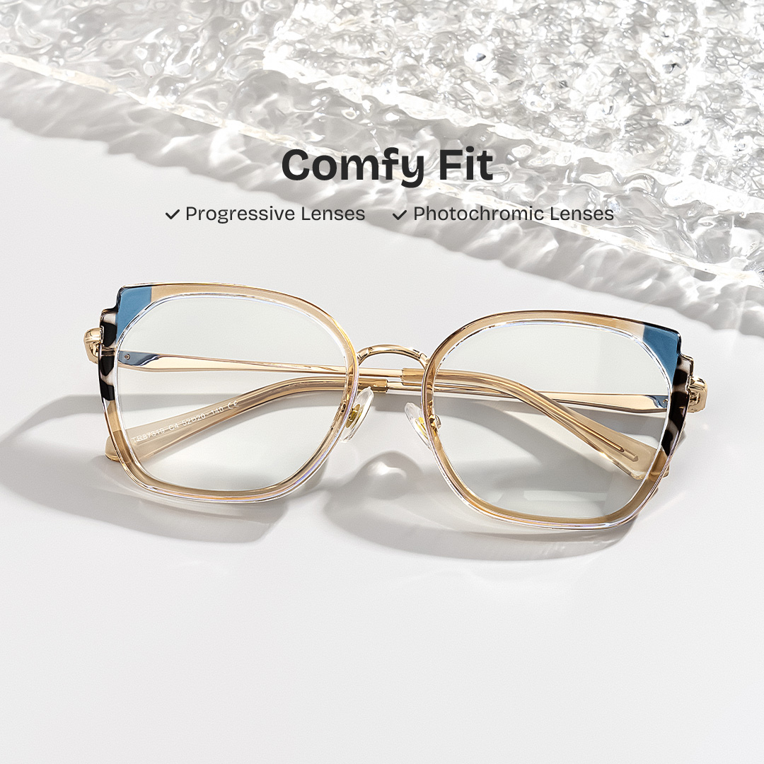 Champagne Metal Frame Glasses With Wide Size For Women0