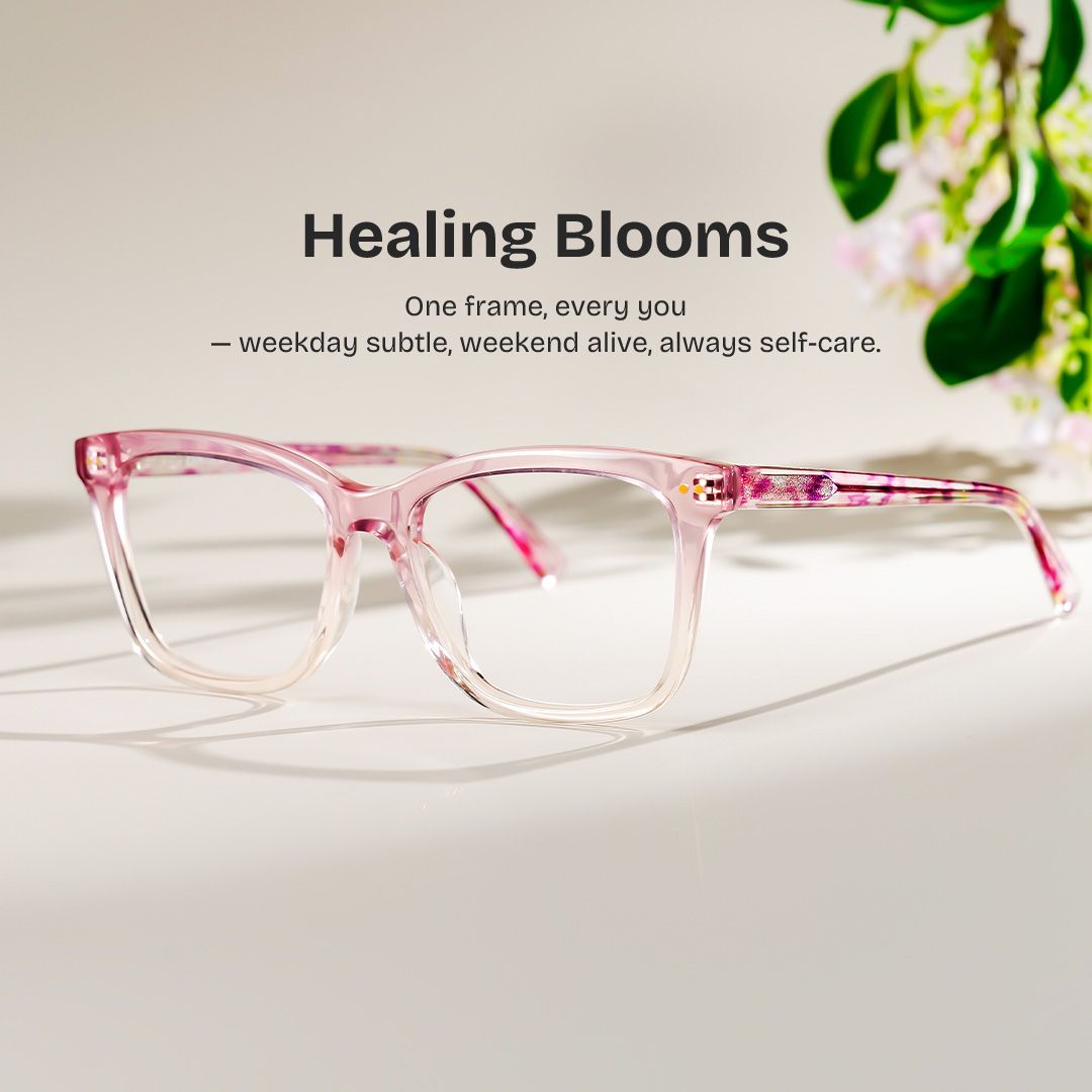 Layla Floral Pink Square Acetate Glasses for Women | ZEELOOL0