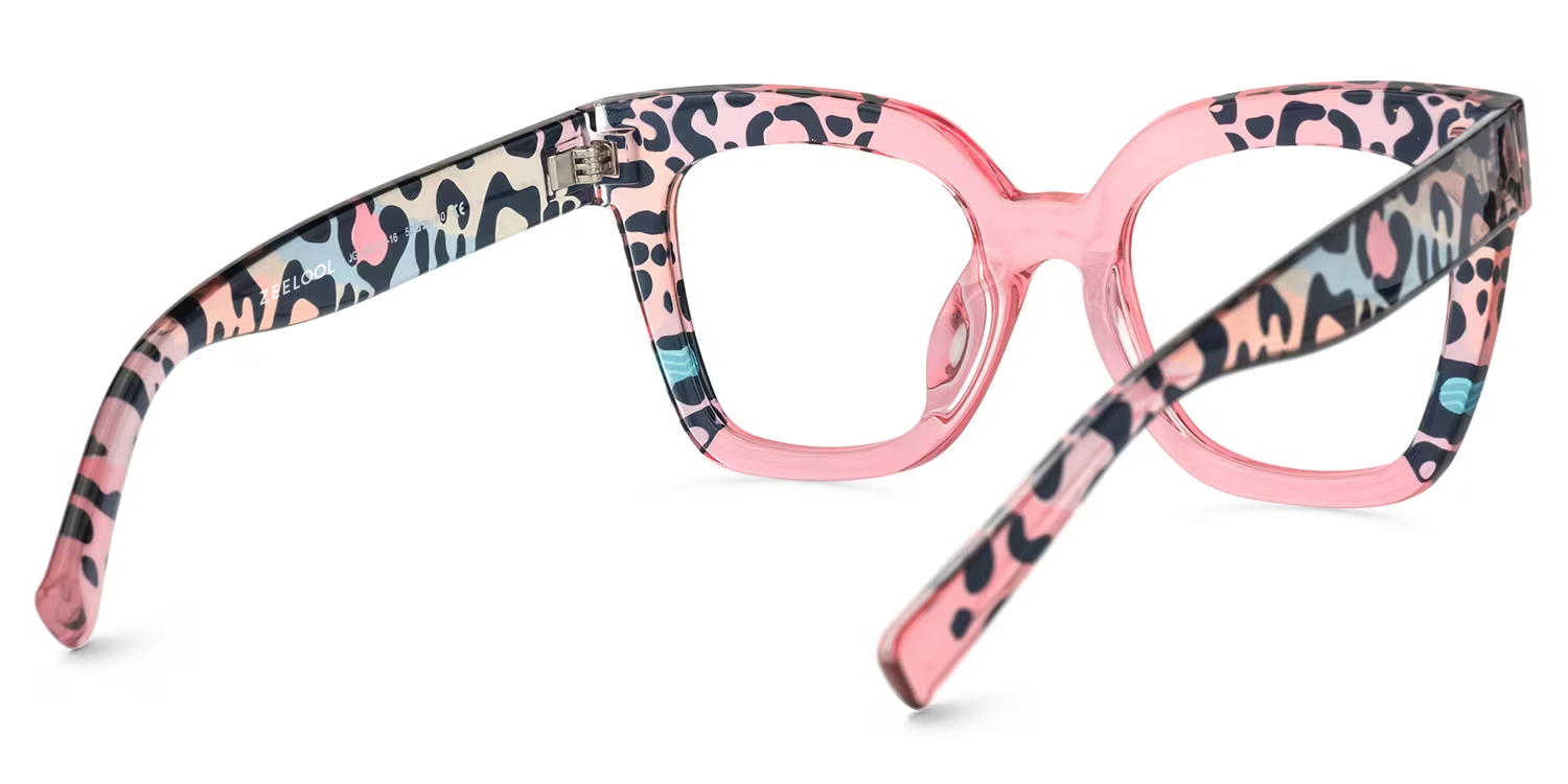 Malcolm Pink Leopard Print Square Frame Glasses for Women3