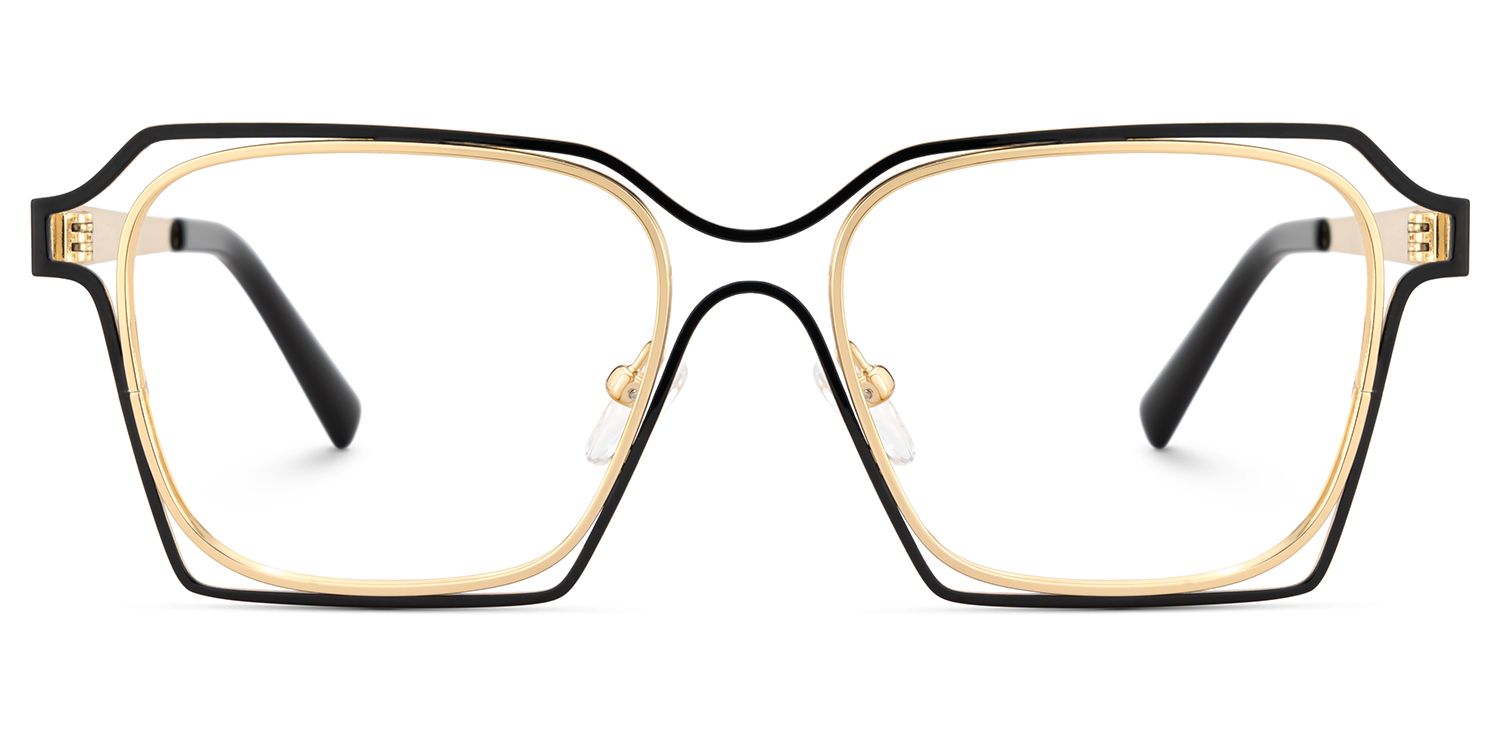 Foday Black Gold Frame Prescription Glasses with Geometric Shape1