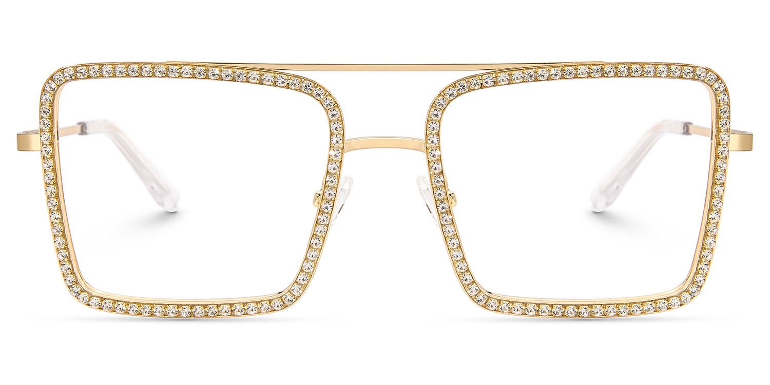 Diva Frame Glasses, Gold Glitter Sparkle Square Eyeglasses2