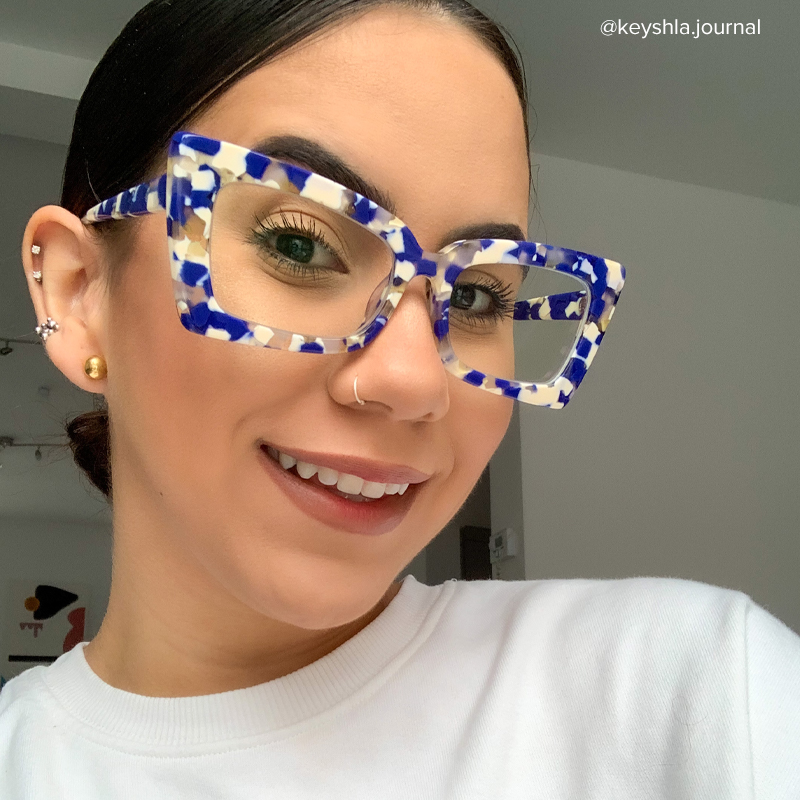 Newell Rectangle Blue-Floral Frame Glasses | ZEELOOL Canada6