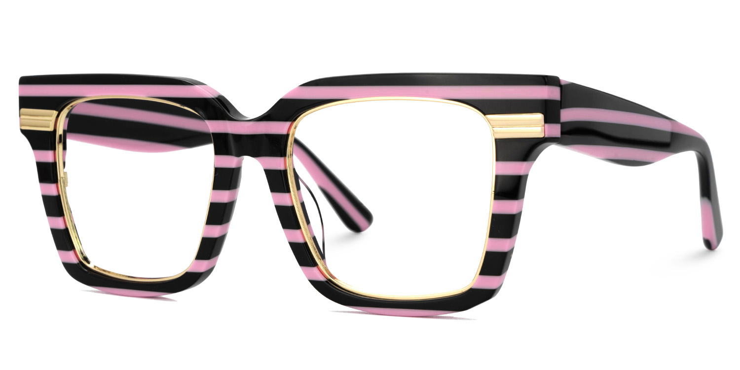Taylor Square Black Pink Striped Frame Glasses for females | ZEELOOL Canada1