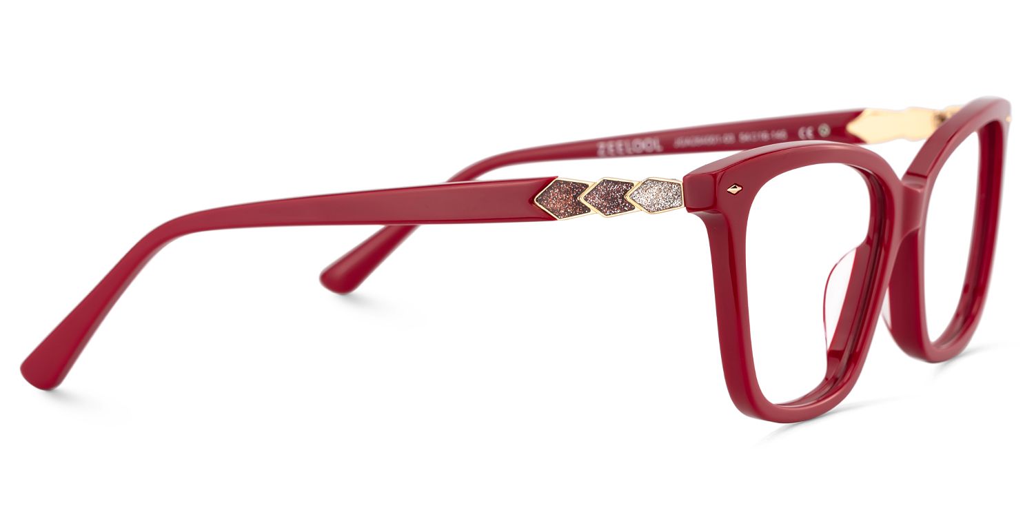 Theo Acetate Red Frame Glasses with Square Shape | ZEELOOL Canada4