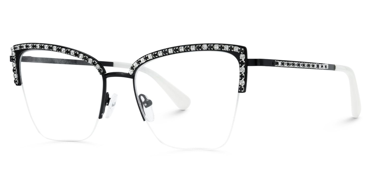 Half Rim Cat Eye Glasses With Rhinestones2