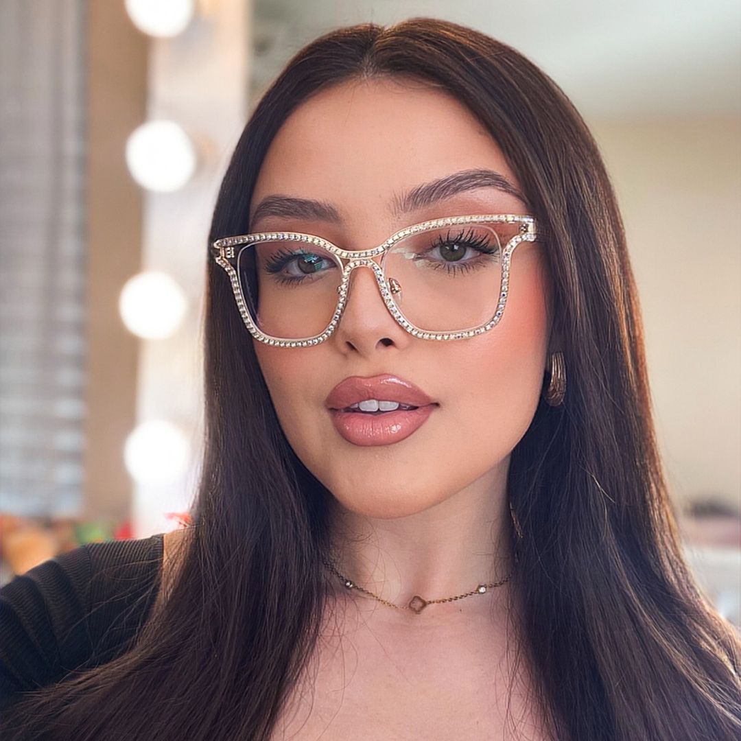 Half Rim Square Glasses With Decorated Shiny Diamonds7