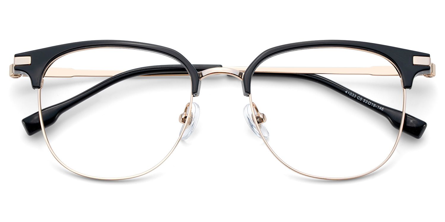 Oversized Browline Glasses With Black and Matte Gold Color2
