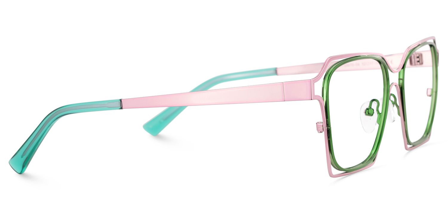 Foday Pink Green  Metal Frame Glasses With Geometric Shape3